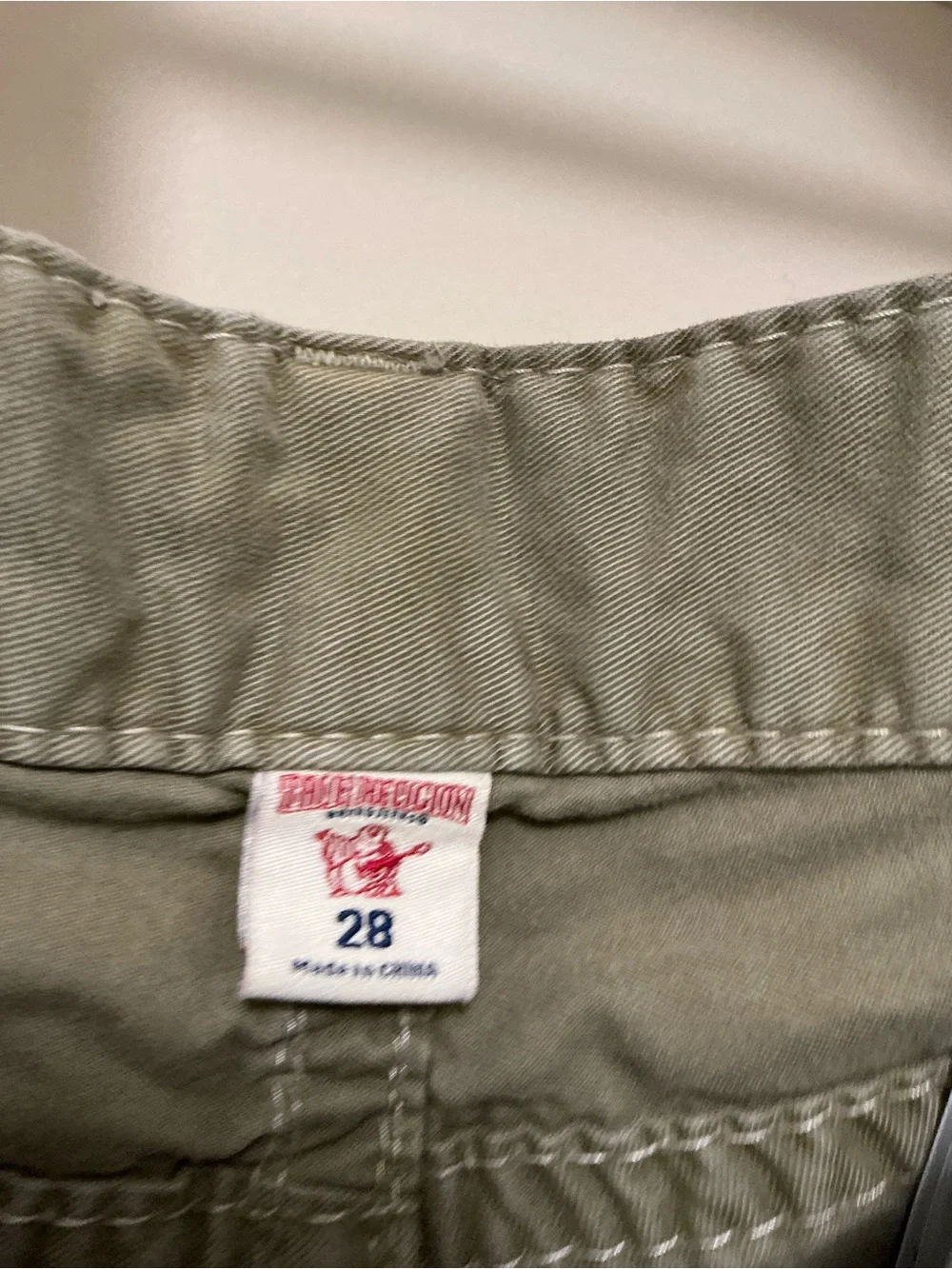 True Religion Olive Cutoff Bermuda Shorts